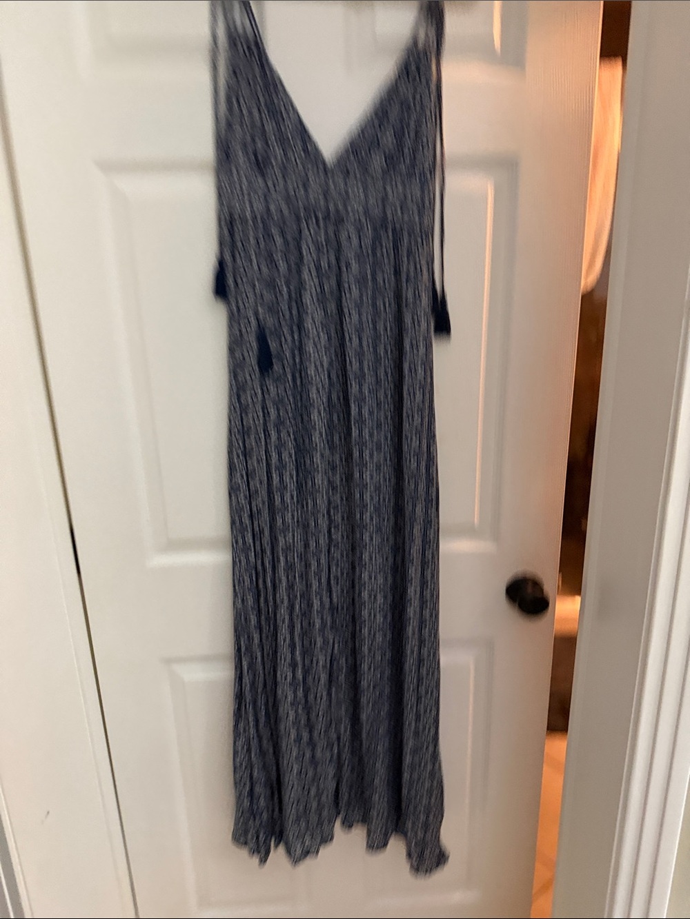 Lulu's Navy Patterned V-Neck Maxi Dress with Shoulder Ties